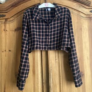 H&M Divided Cropped Plaid Flannel Top